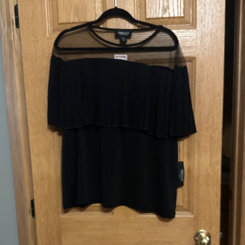 Jones New York Black Sheer Pleated Blouse